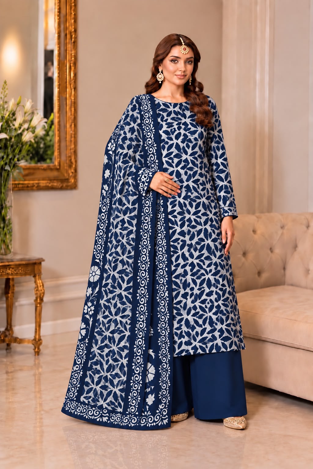 DHANAK PRINTED HIT CODE — 3 PIECE UNSTITCHED SUIT
