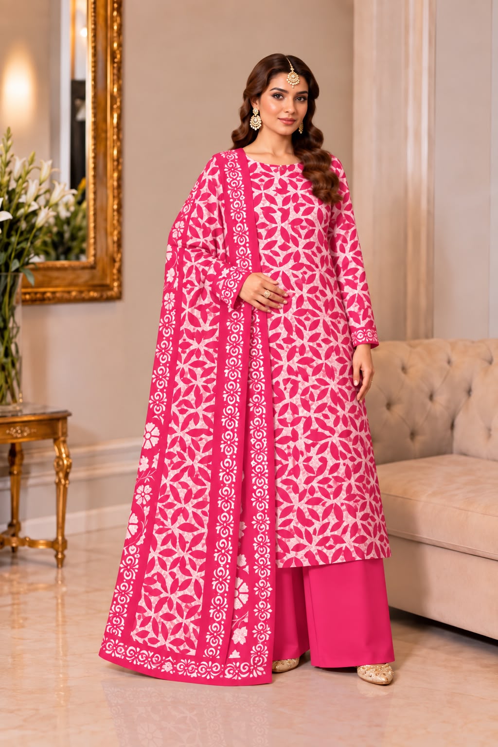 DHANAK PRINTED HIT CODE — 3 PIECE UNSTITCHED SUIT