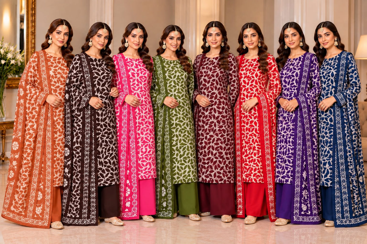 DHANAK PRINTED HIT CODE — 3 PIECE UNSTITCHED SUIT