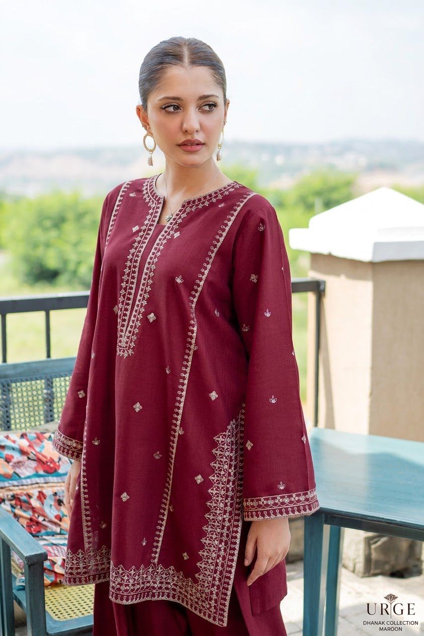 PURE DHANAK EMBROIDERED 2PC SUIT