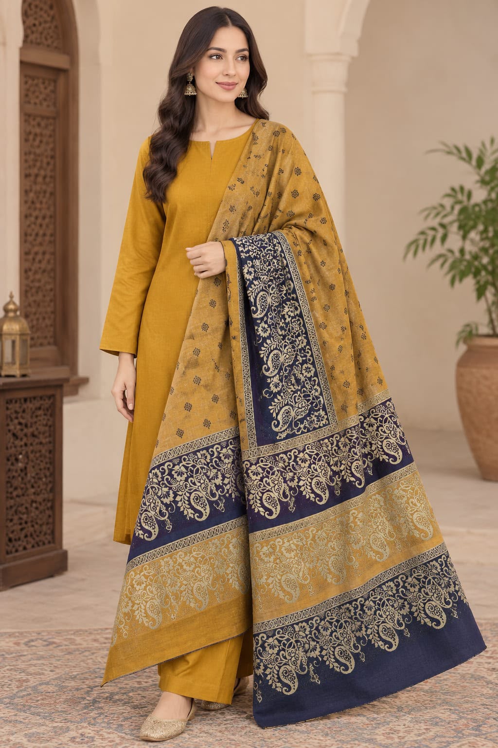 BAROSHA JACQUARD PASHMINA WOOL SHAWL WITH MARINA DHANAK | UNSTITCHED 3PC
