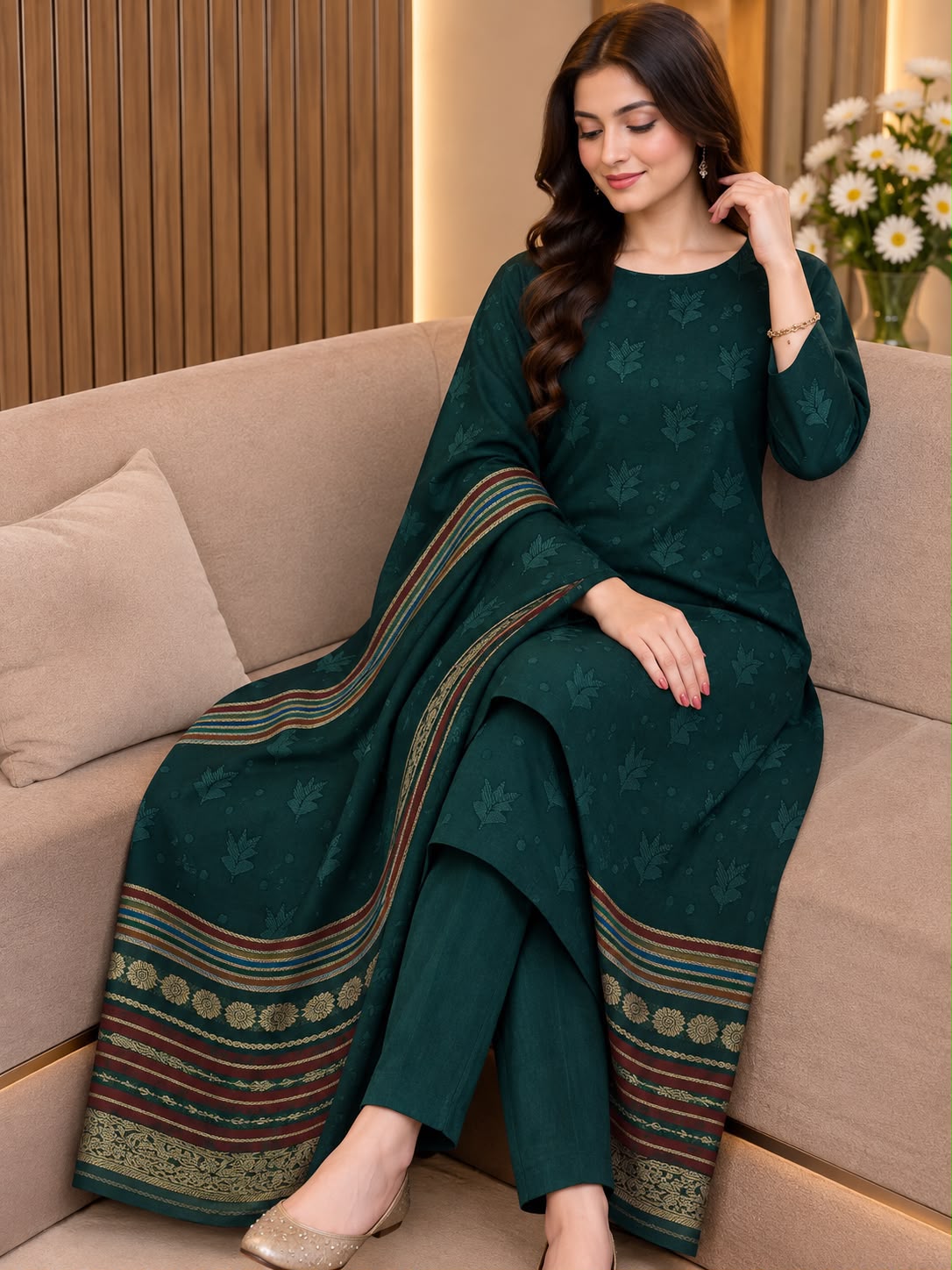 NEW WINTER KHADDI JACQUARD SUSI - SELF-DESIGNING UNSTITCHED 3PC