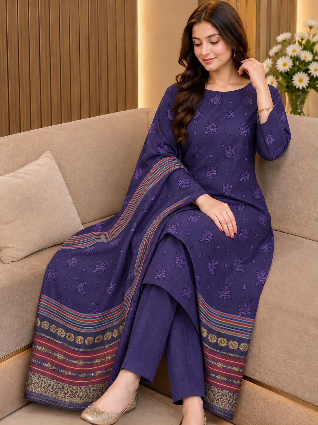 NEW WINTER KHADDI JACQUARD SUSI - SELF-DESIGNING UNSTITCHED 3PC