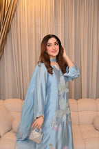LUXURY SILK KAFTAN – ICE BLUE | UNSTITCHED 2PC