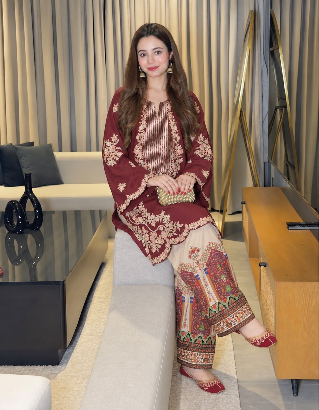 ETHNIC — DHANAK EMBROIDERED & SEQUIN 2PC
