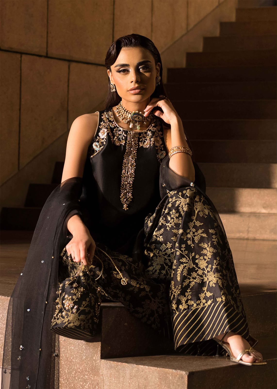 JAZMINE – BLACK QUEEN | LUXURY EMBROIDERED 3PC